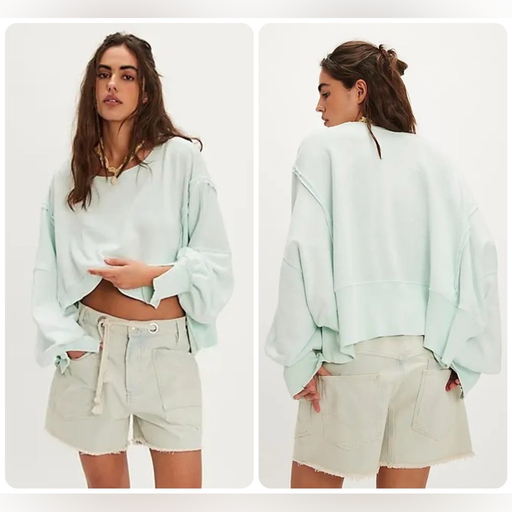 NWT Free People We The Free Camden Cropped Sweatshirt - Mint Julep